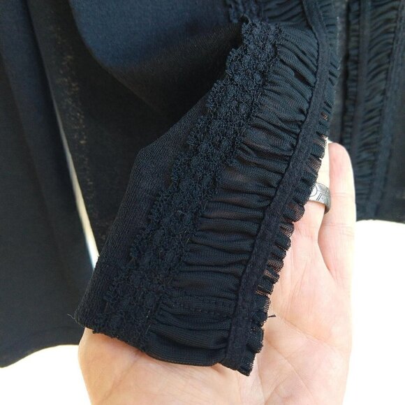 Vintage 90's Express Black Open Front Cardigan Size L Goth Witchy Pleated Lace - Picture 8 of 12